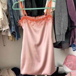 Danielle Guizio Satin Beaded Mini Dress